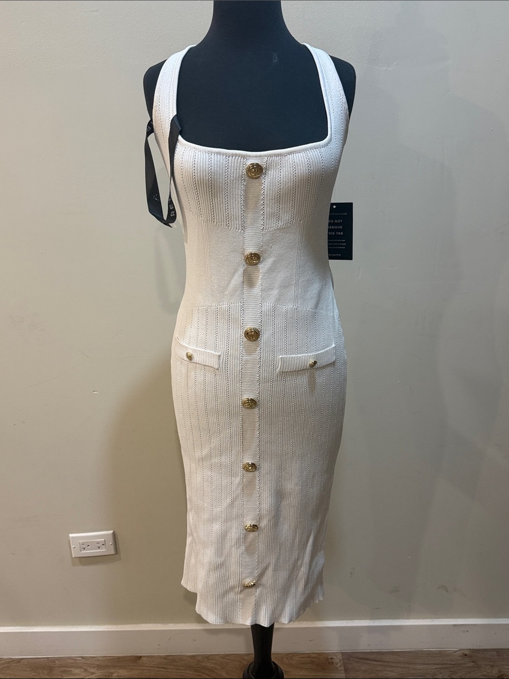 Retrofete Laney Knit Dress in white and gold NWT